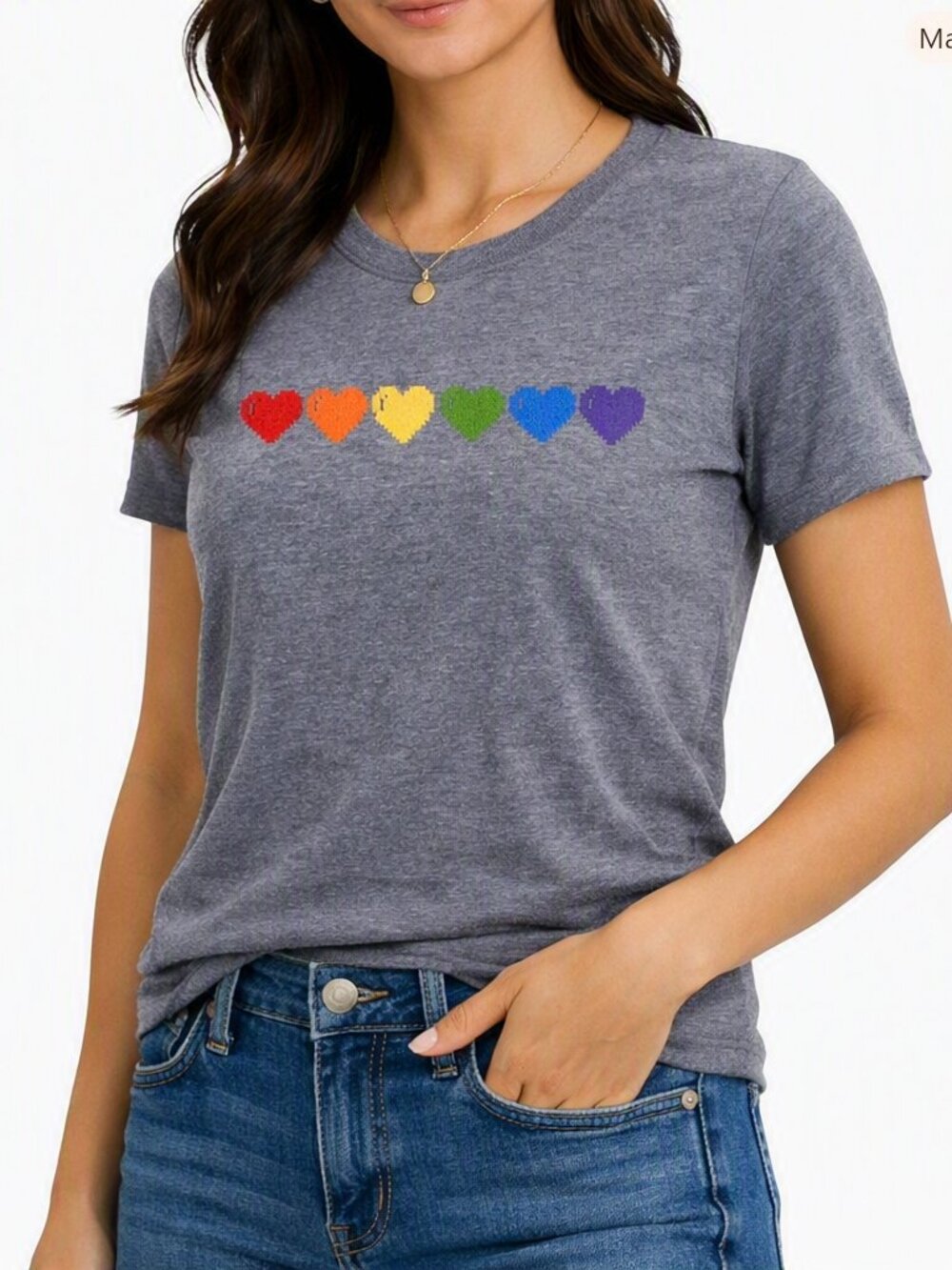 NWT Sub Urban Riot Rainbow Heart Graphic Tee Heather Gray Youth XL Women's XS/S